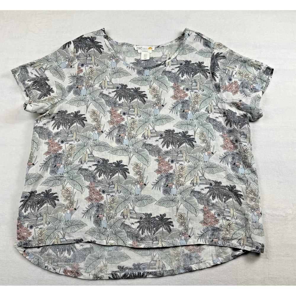 100% Linen Beachy Tunic Print Short Sleeve 100% Linen 1X